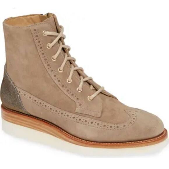 The Office of Angela Scott Shoes - The Office of Angela Scott Mr Harrison tan metallic suede bootie 37.5/7.5 with s